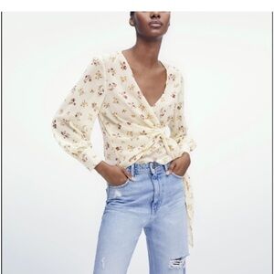 Zara Floral Wrap Blouse - Cream